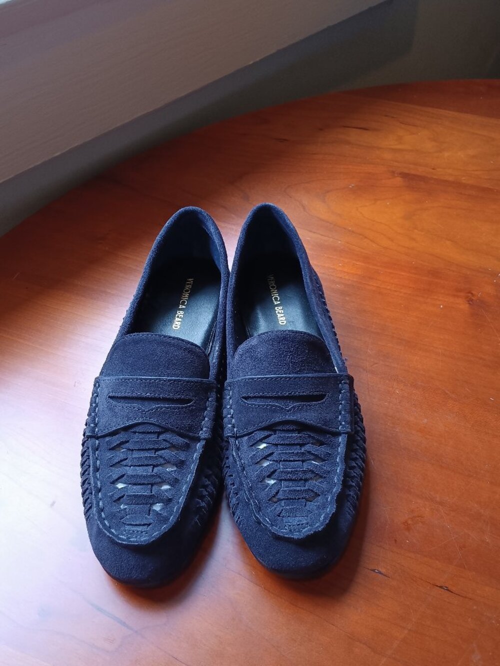 NWOT Veronica Beard Navy Blue Suede Penny Loafer Cutout Size 8.5M